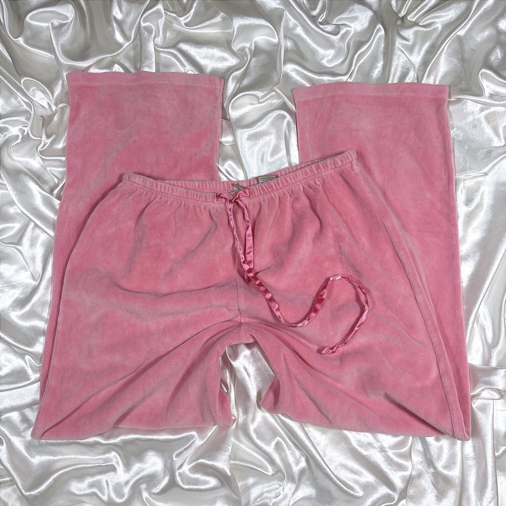 y2k Velour Lounge Pants Pink Good Mountain Lake Casuals Petite Medium Satin Bow